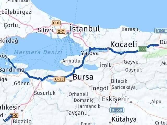 Düzce Marmara Balıkesir Arası Kaç Km - Yol Haritası