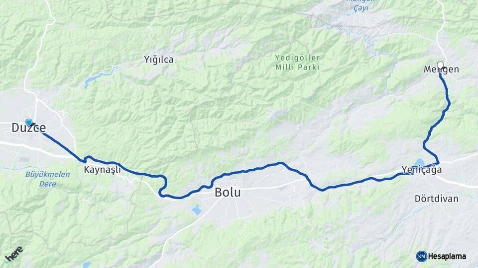 Düzce Mengen Bolu Arası Kaç Km - Yol Haritası