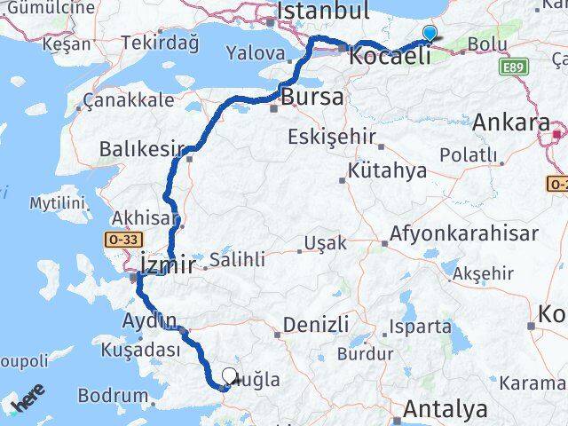 Düzce Menteşe Muğla Arası Kaç Km - Yol Haritası
