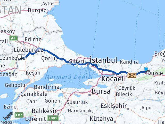 Düzce Meriç Edirne Arası Kaç Km - Yol Haritası
