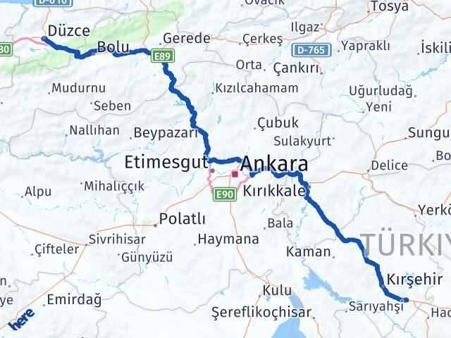 Düzce Mucur Kırşehir Arası Kaç Km - Yol Haritası