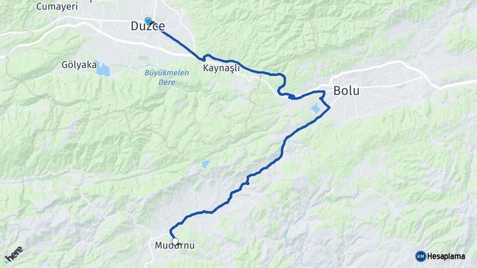 Düzce Mudurnu Bolu Arası Kaç Km - Yol Haritası