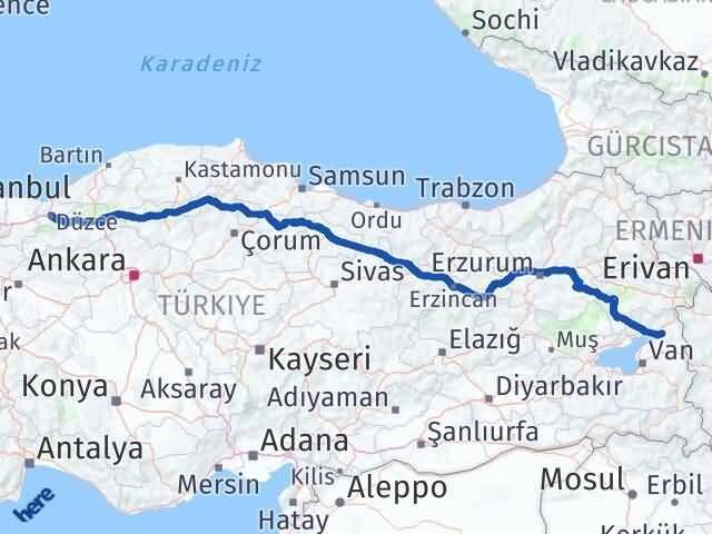 Düzce Muradiye Van Arası Kaç Km - Yol Haritası