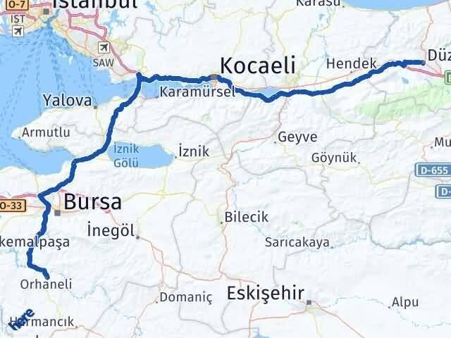 Düzce Orhaneli Bursa Arası Kaç Km - Yol Haritası