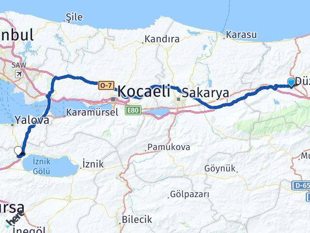 Düzce Orhangazi Bursa Arası Kaç Km - Yol Haritası