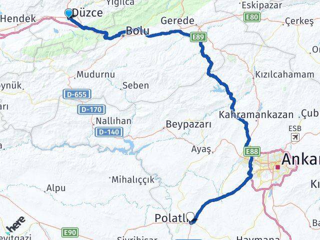 Düzce Polatlı Ankara Arası Kaç Km - Yol Haritası