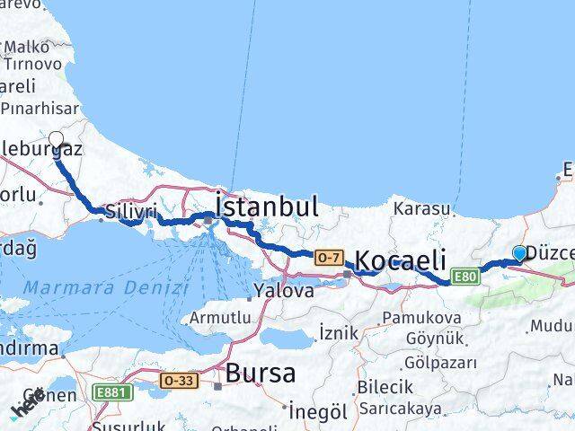 Düzce Saray Tekirdağ Arası Kaç Km - Yol Haritası