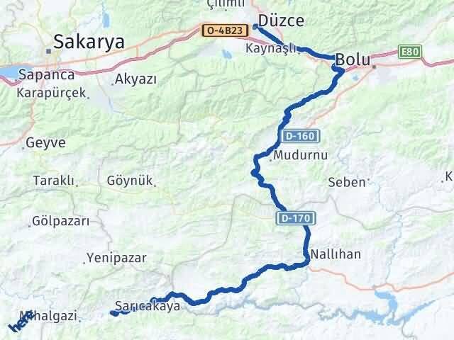 Düzce Sarıcakaya Eskişehir Arası Kaç Km - Yol Haritası