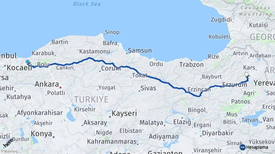 Düzce Sarıkamış Kars Arası Kaç Km - Yol Haritası