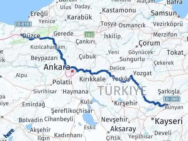 Düzce Sarıoğlan Kayseri Arası Kaç Km - Yol Haritası
