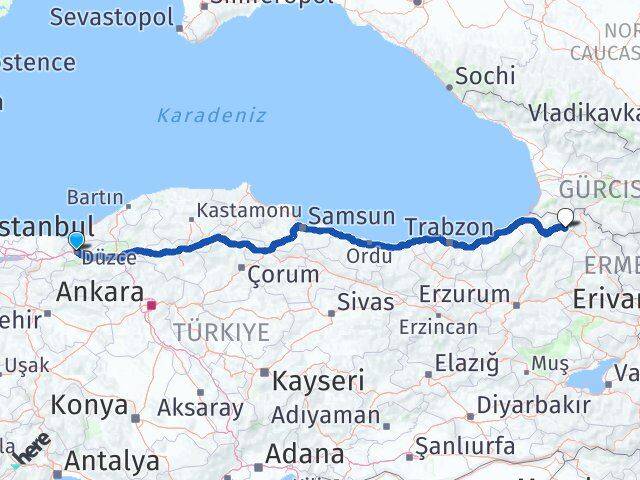 Düzce Şavşat Artvin Arası Kaç Km - Yol Haritası