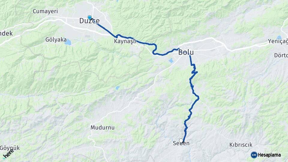 Düzce Seben Bolu Arası Kaç Km - Yol Haritası