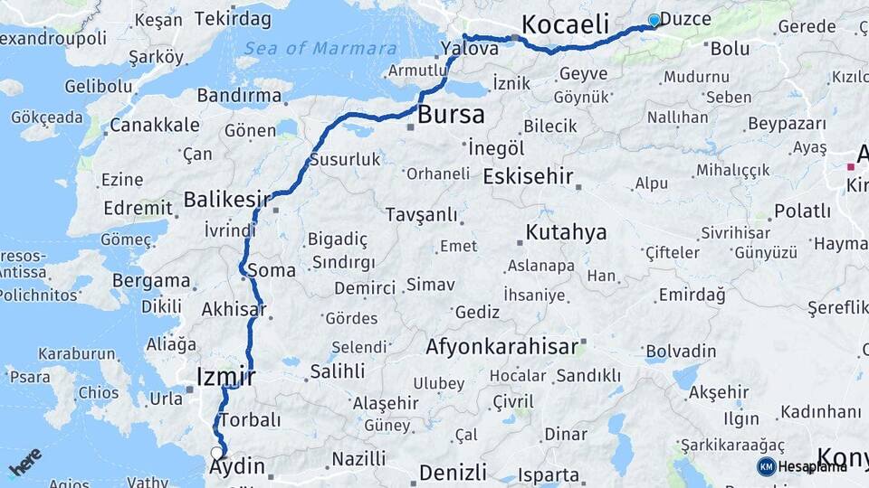 Düzce Selçuk İzmir Arası Kaç Km - Yol Haritası