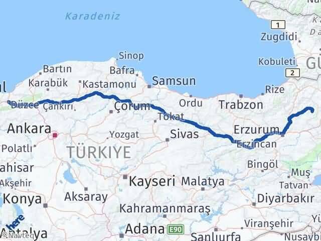 Düzce Şenkaya Erzurum Arası Kaç Km - Yol Haritası