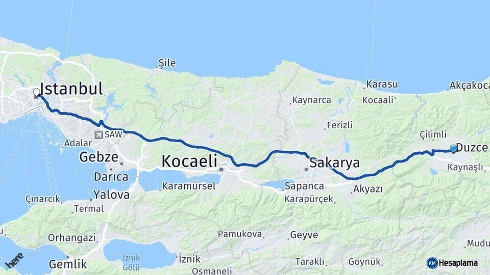 Düzce Şişli İstanbul Arası Kaç Km - Yol Haritası