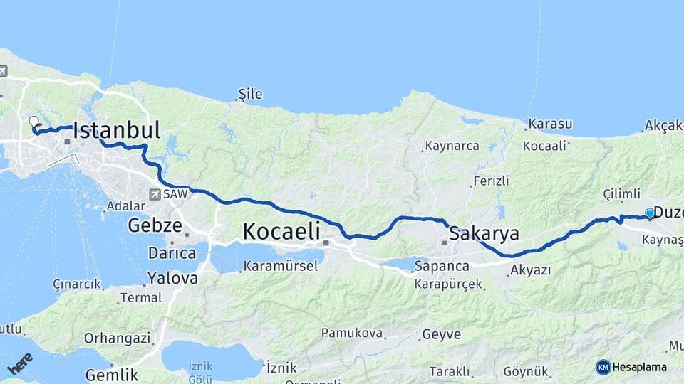 Düzce Sultançiftliği Sultangazi İstanbul Arası Kaç Km - Yol Haritası