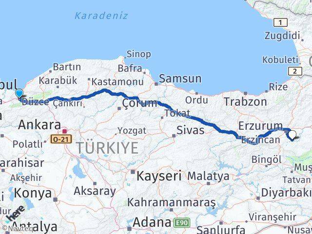 Düzce Tekman Erzurum Arası Kaç Km - Yol Haritası