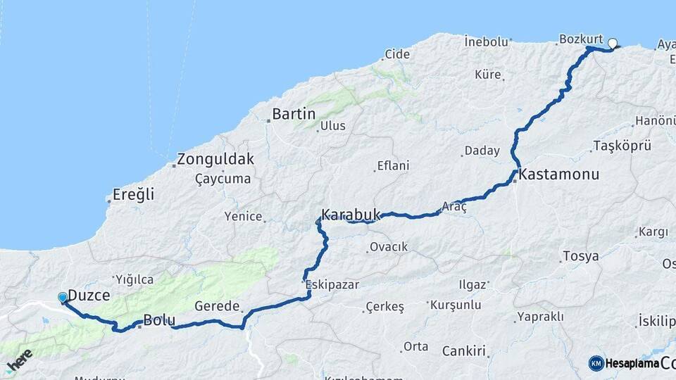 Düzce Türkeli Sinop Arası Kaç Km - Yol Haritası