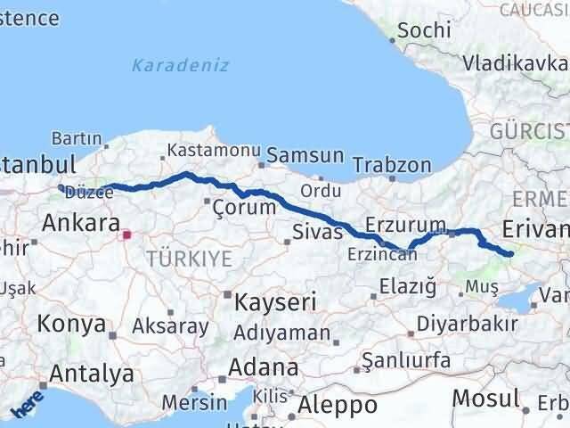 Düzce Tutak Ağrı Arası Kaç Km - Yol Haritası