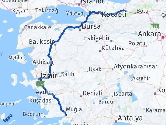 Düzce Ula Muğla Arası Kaç Km - Yol Haritası
