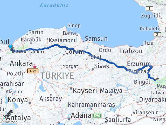 Düzce Varto Muş Arası Kaç Km - Yol Haritası