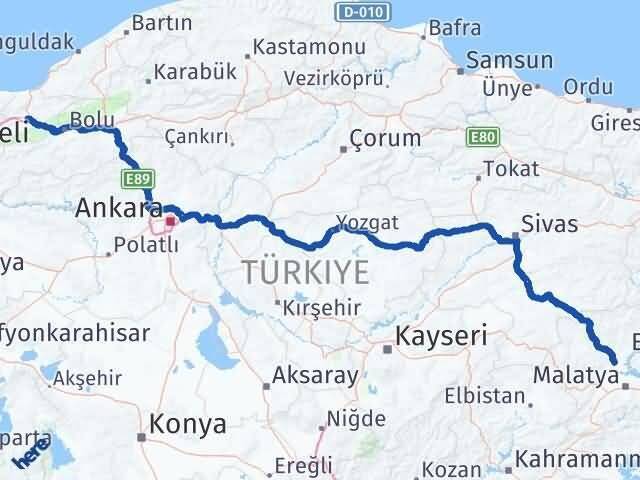 Düzce Yazıhan Malatya Arası Kaç Km - Yol Haritası