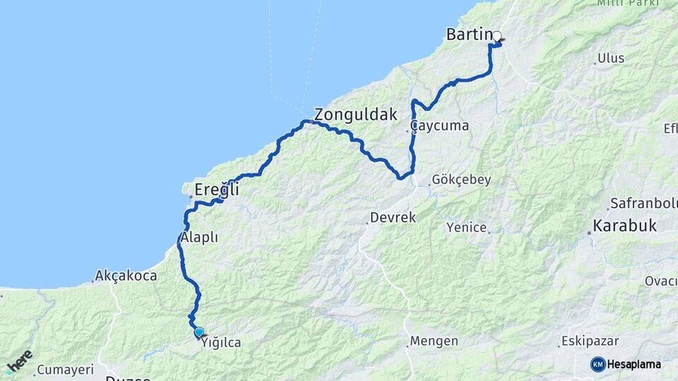 Düzce Yığılca Bartın Arası Kaç Km - Yol Haritası