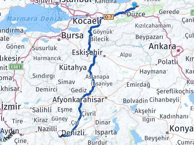 Düzce Yığılca Denizli Arası Kaç Km - Yol Haritası