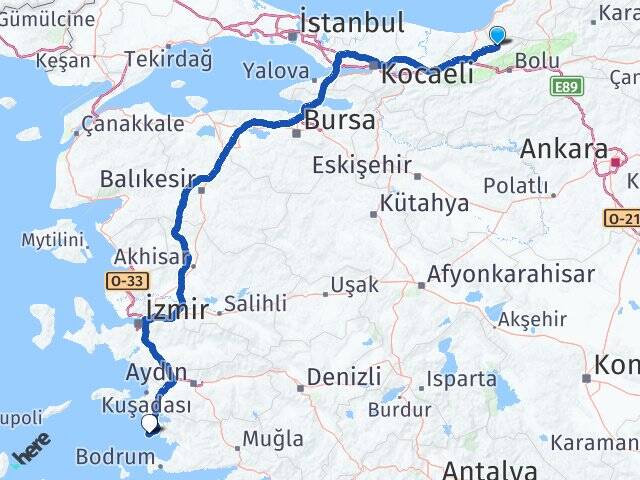 Düzce Yığılca Didim Aydın Arası Kaç Km - Yol Haritası