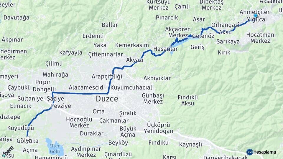 Düzce Yığılca Gölyaka Arası Kaç Km - Yol Haritası