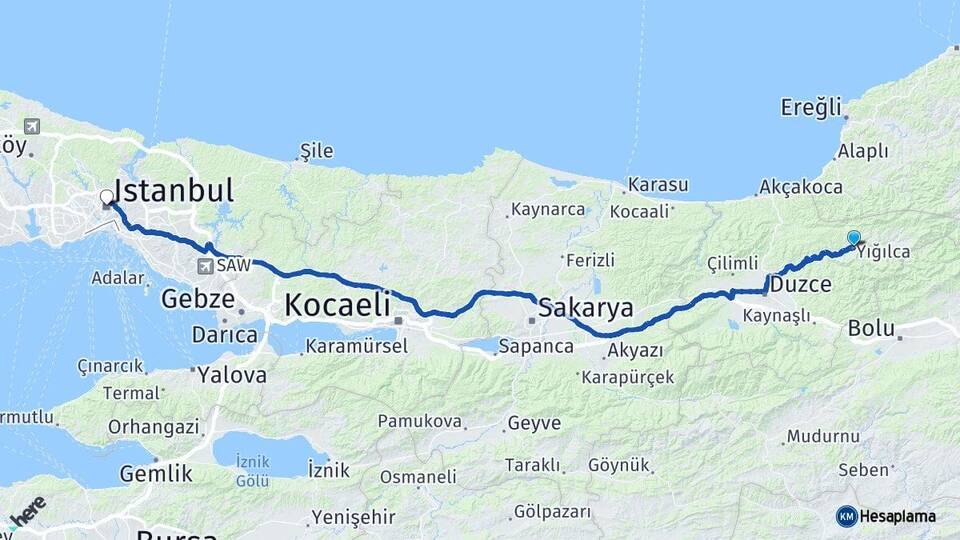Düzce Yığılca İstanbul Arası Kaç Km - Yol Haritası