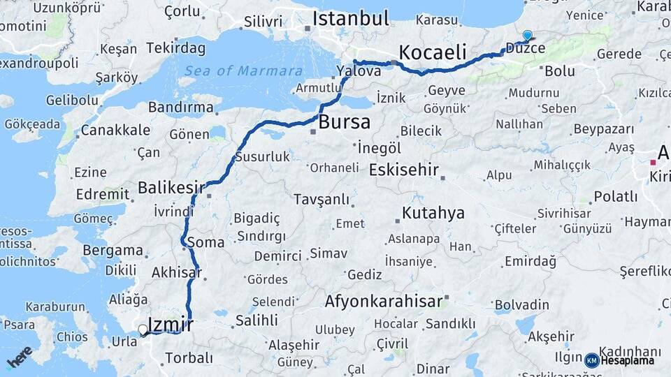 Düzce Yığılca İzmir Arası Kaç Km - Yol Haritası