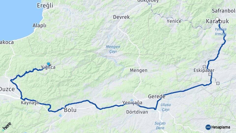 Düzce Yığılca Karabük Arası Kaç Km - Yol Haritası