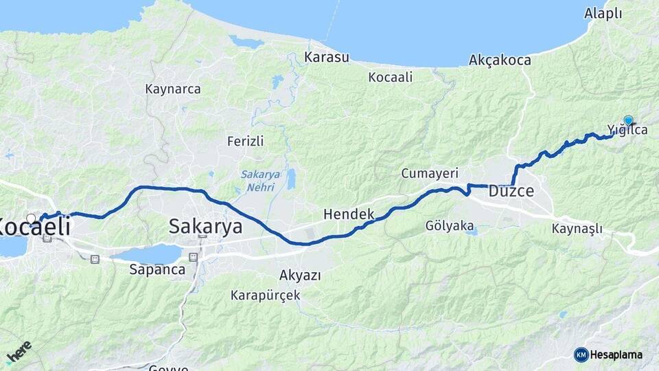 Düzce Yığılca Kocaeli Arası Kaç Km - Yol Haritası