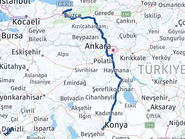 Düzce Yığılca Konya Arası Kaç Km - Yol Haritası