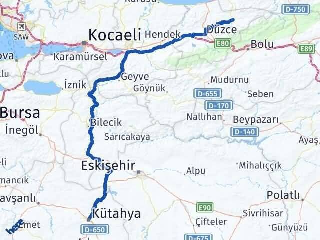 Düzce Yığılca Kütahya Arası Kaç Km - Yol Haritası