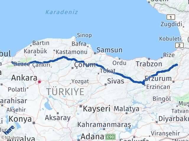 Düzce Yusufeli Artvin Arası Kaç Km - Yol Haritası