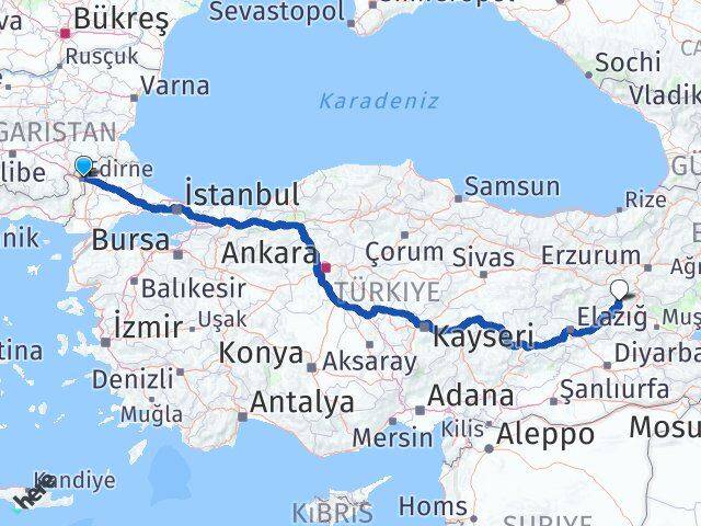 Edirne Adaklı Bingöl Arası Kaç Km - Yol Haritası