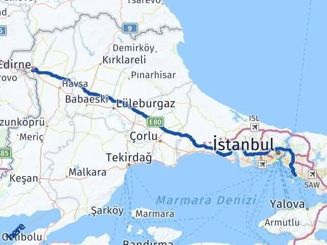 Edirne Adalar İstanbul Arası Kaç Km - Yol Haritası
