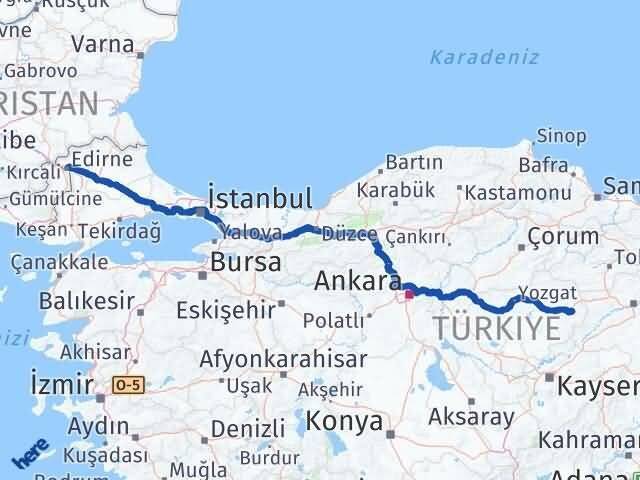 Edirne Akdağmadeni Yozgat Arası Kaç Km - Yol Haritası