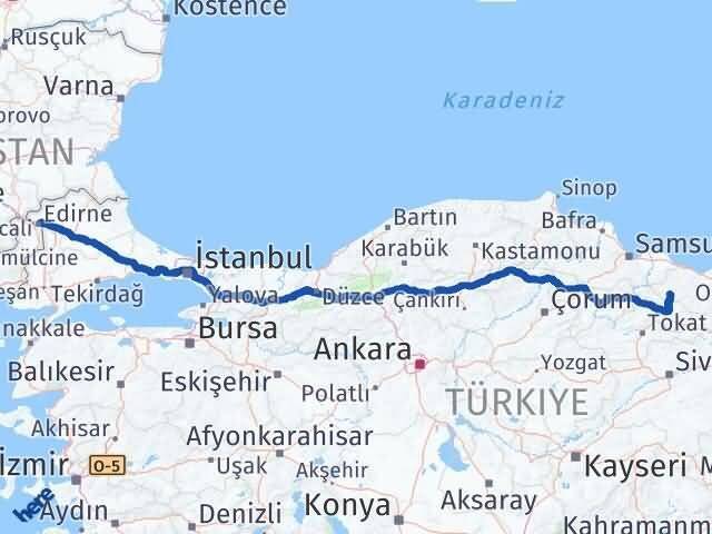 Edirne Akkuş Ordu Arası Kaç Km - Yol Haritası