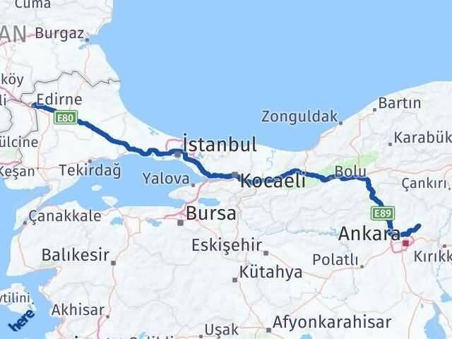 Edirne Akyurt Ankara Arası Kaç Km - Yol Haritası