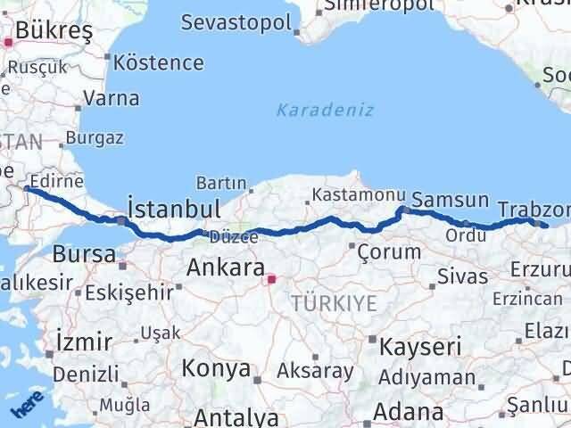 Edirne Arsin Trabzon Arası Kaç Km - Yol Haritası