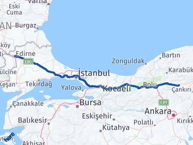 Edirne Atkaracalar Çankırı Arası Kaç Km - Yol Haritası