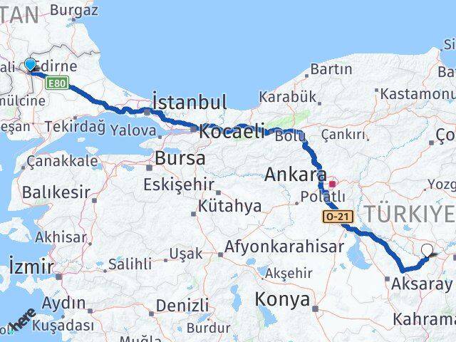 Edirne Avanos Nevşehir Arası Kaç Km - Yol Haritası