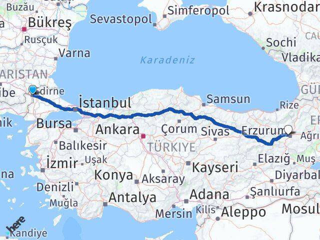 Edirne Aziziye Erzurum Arası Kaç Km - Yol Haritası