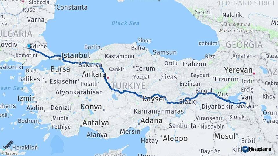 Edirne Başkale Van Arası Kaç Km - Yol Haritası