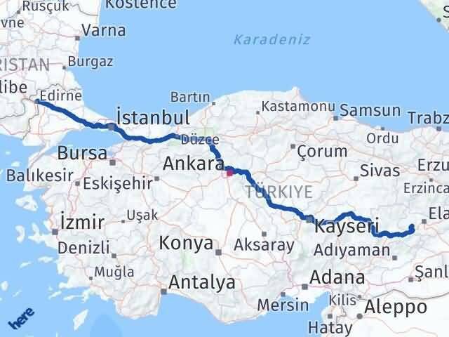 Edirne Baskil Elazığ Arası Kaç Km - Yol Haritası