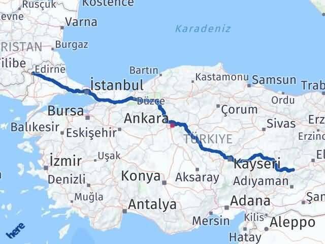Edirne Battalgazi Malatya Arası Kaç Km - Yol Haritası