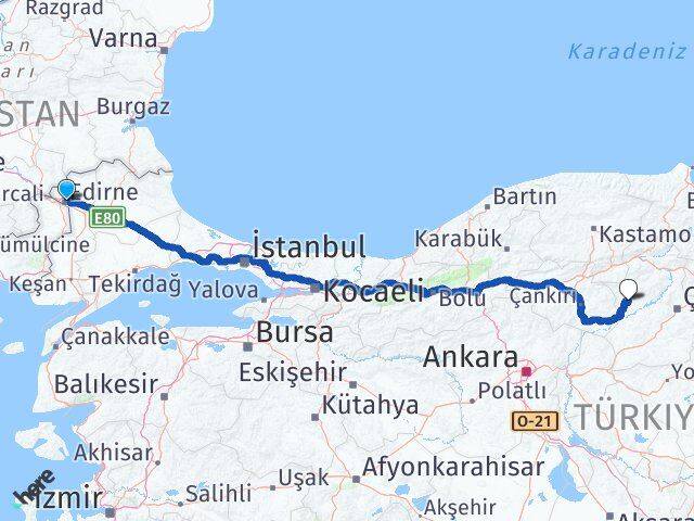 Edirne Bayat Çorum Arası Kaç Km - Yol Haritası